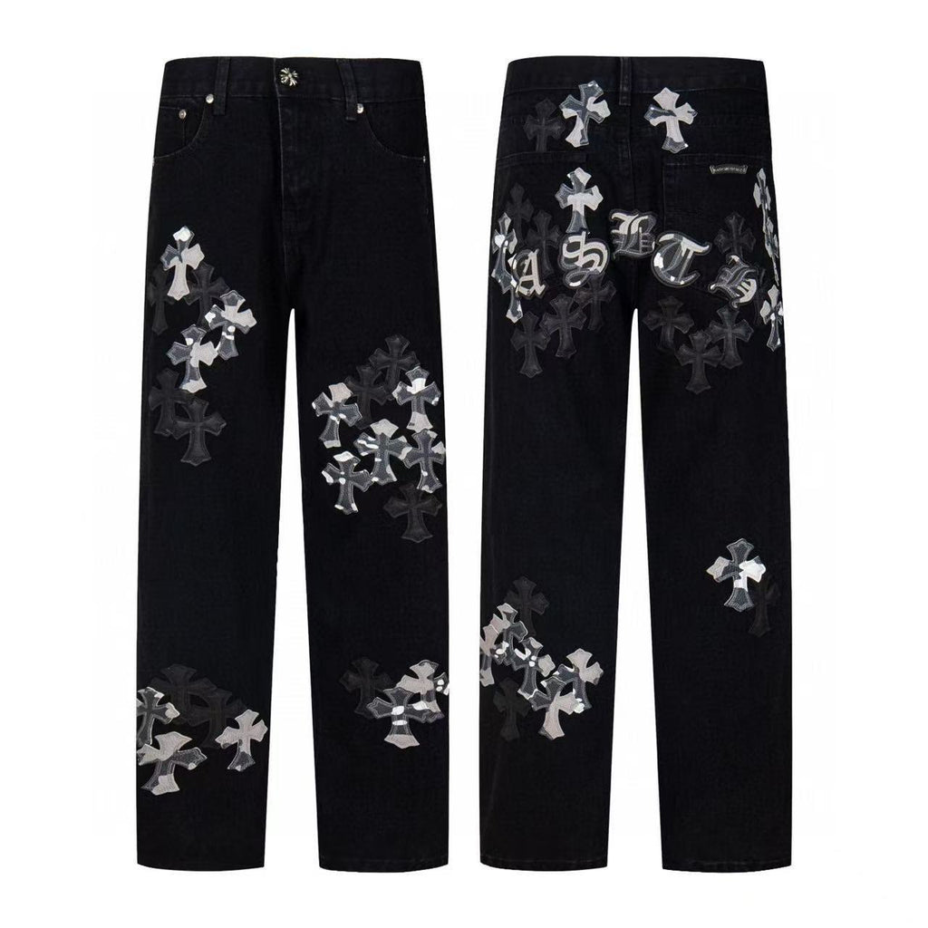 Chrome Cross Label Washed Jeans — Couple Loose Fit
